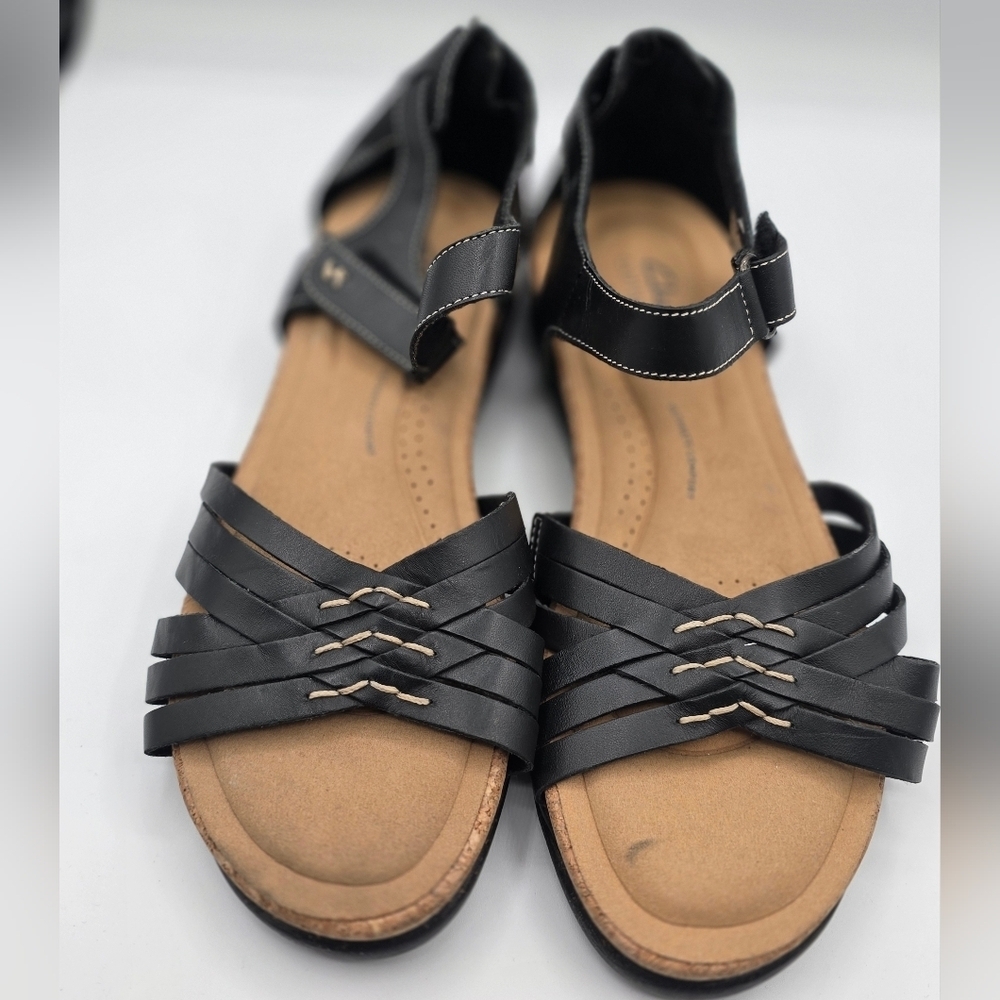 Clarks® Roseville Cove Women's Leather SandalsShoes Size 10 Black Cushioned - Picture 7 of 14